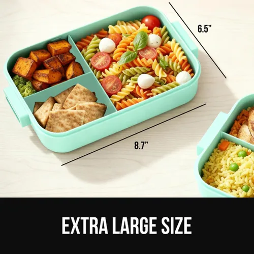 Miniatura 9 de GORILLA GRIP Lonchera Bento a prueba de fugas sin BPA para mujeres, hombres, niños, estilo de 2 niveles, con asa fácil de transportar, apta