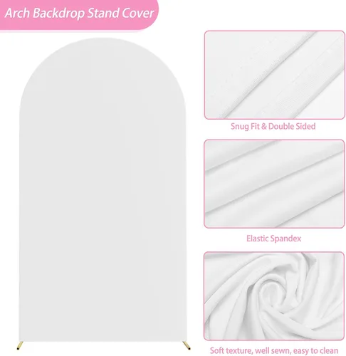 Miniatura 3 de Fomcet Cubierta de Arco de Boda de 7.2 Pies Blanca de Spandex Ajustada de 2 Lados Cubierta de Fondo de Arco Cubierta de Arco de Tela de Parte Blanco