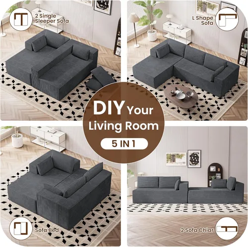 Miniatura 7 de Sofás seccionales sin hueso de 106 pulgadas para sala de estar, sofá modular en forma de U con asiento profundo, otomana extraíble, sofá de 4 plazas