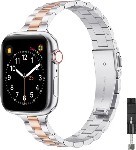 Miniatura 15 de Correa fina compatible con Apple Watch de 40mm, 38mm, 42mm, 44mm, de acero inoxidable de alta calidad de repuesto, ajustable, para iWatch Series