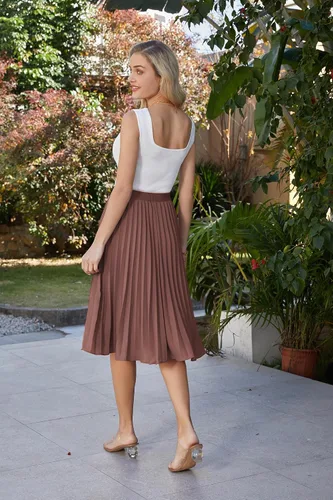 Miniatura 155 de GRACE KARIN - Falda plisada de gasa para mujer, con cintura alta y elástica, vuelo, corte acampanado y longitud por debajo de la rodilla