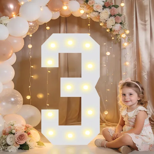Miniatura 81 de Pooqla Letras y Números Decorativos con Luces LED, Letras y Números de Neón de Plástico Blanco para Decoración de Fiestas, Bodas, Funciona