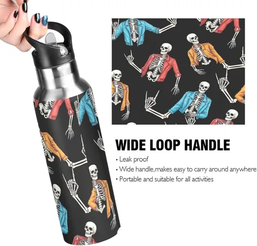 Miniatura 4 de BPA-Free Sport Water Bottle 32 Oz, Stainless Steel Water Bottle for Gym Outdoor Travel School, Human Skeletons Rock Roll Gesture