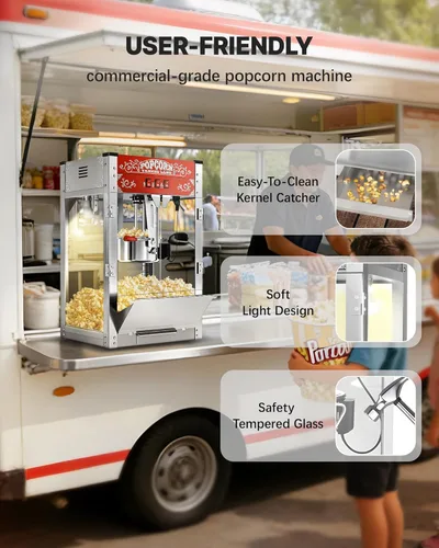 Miniatura 5 de Máquina comercial de palomitas de maíz de 16 onzas, 1440 W, máquina de palomitas de maíz de cine, máquina de palomitas de maíz de mesa roja con Rojo