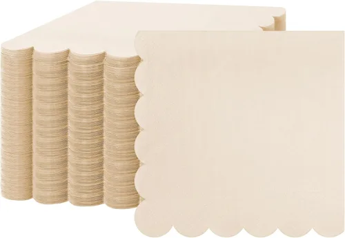 Fuutreo 200 servilletas de cóctel de 2 capas con bordes festoneados plegadas de 5 x 5 pulgadas, desechables para cenas, bodas, fiestas de Crema