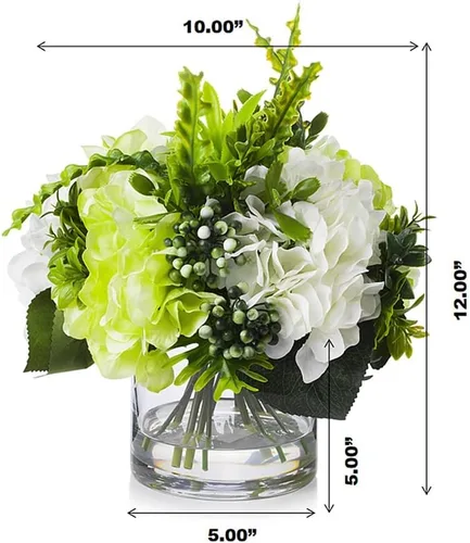 Miniatura 4 de ENOVA FLORAL Flores de hortensias de seda con jarrón, arreglos florales de hortensias artificiales en jarrón, flores falsas de hortensias con jarrón