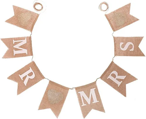 Koker MR and MRS - Guirnalda de bandera de arpillera para pancarta de boda, despedida de soltera, decoración de fondo de fotos de compromiso, 8