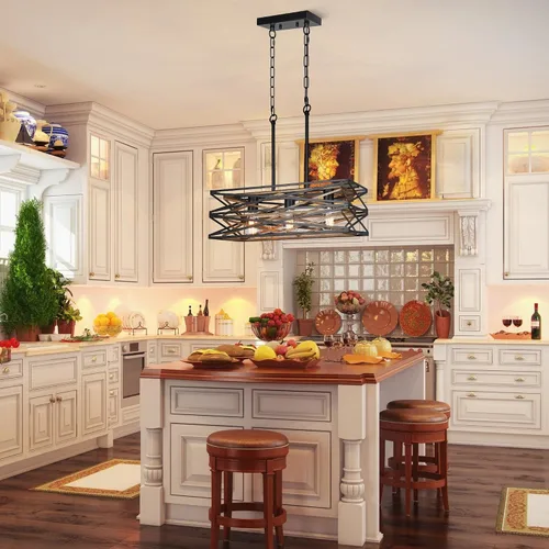 Miniatura 4 de Sigaitwei Lámpara de comedor de granja de 21 pulgadas, iluminación de isla de cocina de 3 luces, lámpara industrial para comedor, sobre mesa