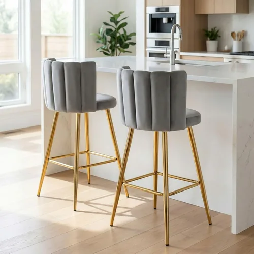 Velvet - Taburetes de bar de 30 pulgadas de altura, juego de 2 taburetes de cocina modernos tapizados, taburetes de mostrador con patas de metal