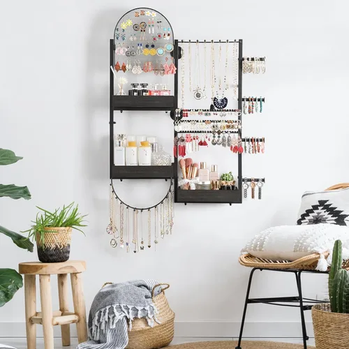 Miniatura 6 de Keebofly Organizador de joyas colgante de montaje en pared, soporte de exhibición grande para aretes, anillos, collares, pulseras, relojes y Negro