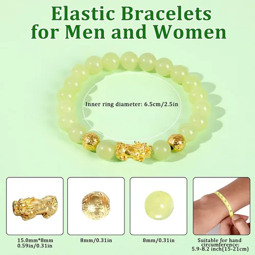 Miniatura 2 de Feng Shui Wealth Lucky Bracelet with Light Green Real Jade Bracelet for Women Men, 24K Gold Plated PiXiu Dragon Protection Bracelet Mantra Prayer