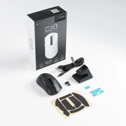 Miniatura 9 de TECWARE EX1 - Mouse ligero para juegos Mouse inalámbrico de 26 K DPI con pantalla OLED Diseño ultraligero de 2.08 oz Base de carga RGB Negro