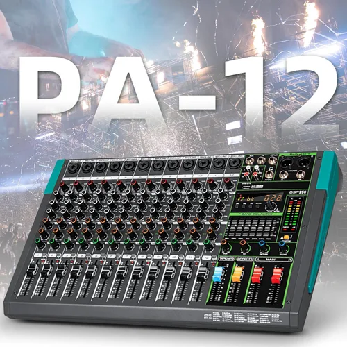 Miniatura 2 de Depusheng PA12 Mezclador de audio profesional, consola de mesa, sistema de interfaz de 12 canales, digital, USB, Bluetooth, MP3, entrada