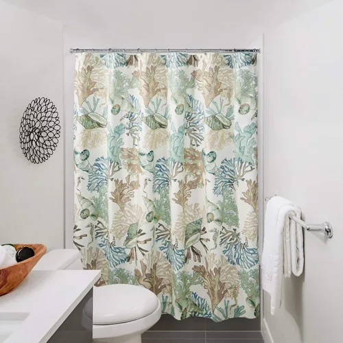 Miniatura 6 de Greenland Home Fashions Cortina de ducha de tela Sensations, decoración elegante para el baño, lavable a máquina, 72 pulgadas x 72 pulgadas, Atlantis