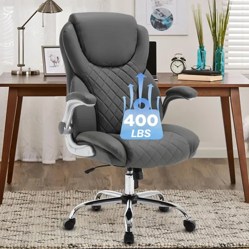 Silla de oficina ejecutiva grande y alta, sillas de escritorio ergonómicas con respaldo alto de piel sintética con ruedas, silla de gestión mecedora
