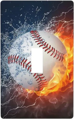 Miniatura 34 de Cubierta decorativa de interruptor de luz basculante doble de béisbol, placa de pared de 2 gang, cubierta de toma de corriente eléctrica, placa