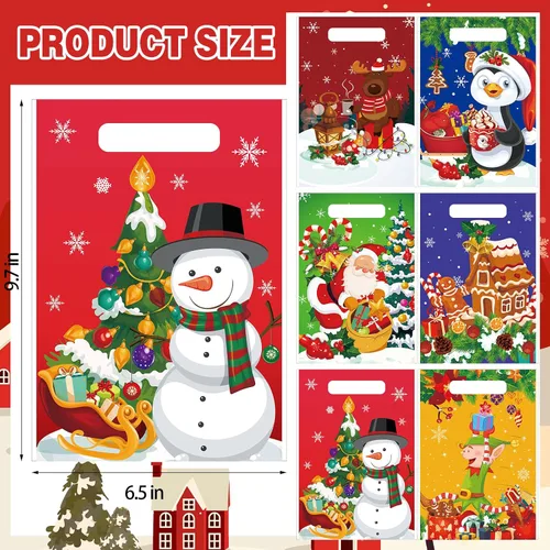 Miniatura 2 de Hotop - 150 bolsas de Navidad para aperitivos, recuerdos de fiesta de plástico con asas, envoltura de regalo para suministros de decoración