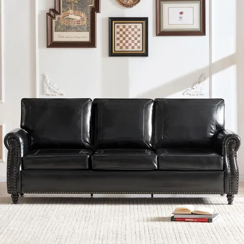 Miniatura 7 de WILLOVE Sofás de Cuero Sintético de 79'' para Sala de Estar, Sofás Modernos de Mediados de Siglo con Brazos Curvos y Ribete de Tachuelas