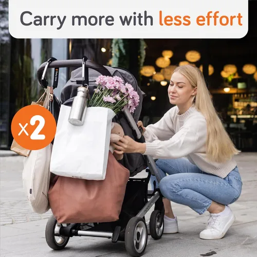 Miniatura 6 de Baby Uma Ganchos XL para Cochecito para Bolsas (Paquete de 2) – Clips y Ganchos Universales para Cochecito con Mango de Espuma, Capacidad