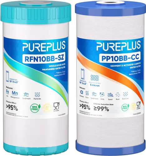 Miniatura 16 de PUREPLUS Combo de filtro de agua para toda la casa de 5 micrones, de 4.5 x 10 pulgadas, con sedimentos y filtro de bloque de carbón activado