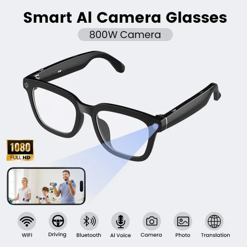 Miniatura 5 de Al Smart Glasses, cámara HD 1080p con funciones de música y llamadas, gafas inteligentes Ai con Bluetooth para grabación de video remota, control