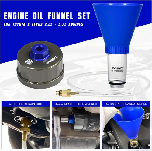 Miniatura 4 de Llave para filtro de aceite de 64mm, manguera de drenaje y embudo de aceite de motor para Toyota, Lexus y Scion 2.0-5.7L Herramienta removedora