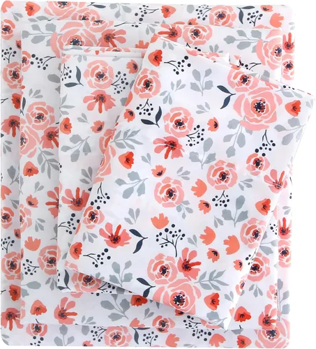 Miniatura 29 de Viviland Juego de sábanas de 3 piezas con estampado botánico de mariposas y flores rosas y moradas, sábanas de microfibra suave y transpirable