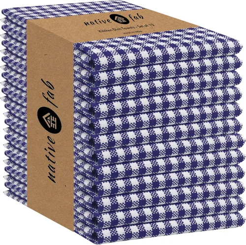 Miniatura 48 de Native Fab Paquete de 12 toallas de cocina a cuadros a cuadros, de algodón, duradero, lavable, de 16 x 26 pulgadas, paños de cocina, suaves y Gris