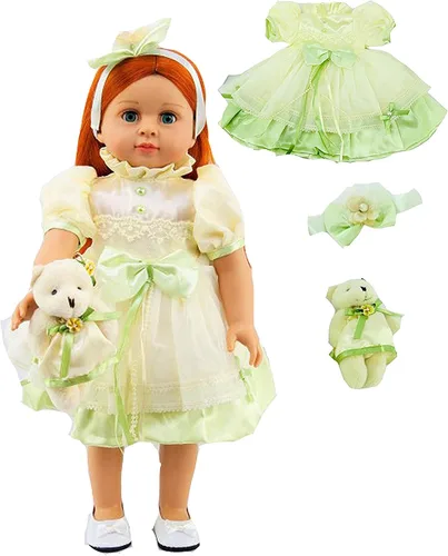 American Fashion World Vestido de seda amarillo con oso para muñecas de 18 pulgadas | Calidad premium y diseño moderno | Ropa de muñecas | Moda de