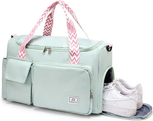 Miniatura 64 de Pequeña bolsa de gimnasio para mujer, bolsa de viaje con compartimento para zapatos