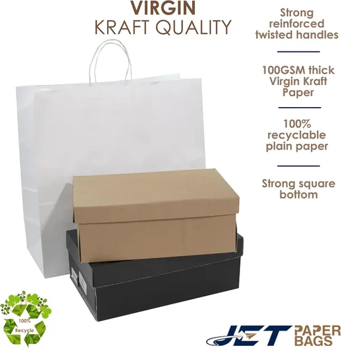 Miniatura 5 de JET PAPER BAGS - Bolsas grandes de papel blanco con asas de 18 x 7 x 18 pulgadas [25 piezas] ideales para llevar, comestibles, golosinas, venta al