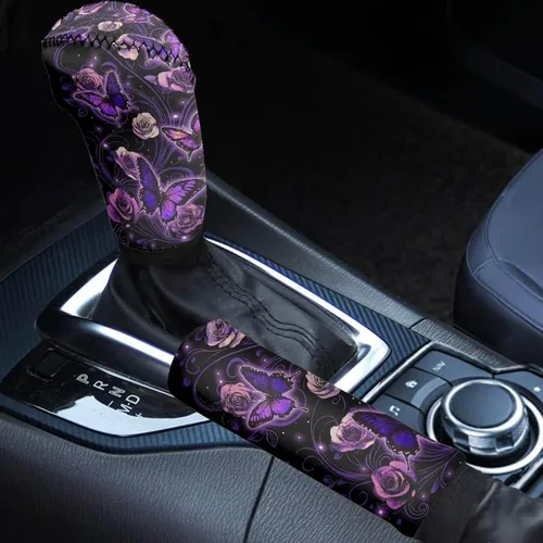Miniatura 13 de Juego de 2 piezas set de accesorios interiores para coche, para las mujeres, hombres; cubierta de palanca de cambios/freno de mano, personalizada
