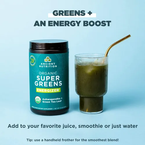 Miniatura 5 de Ancient Nutrition Polvo energizante orgánico SuperGreens con probióticos y B12, hecho de frutas, verduras y hierbas reales, para digestivo
