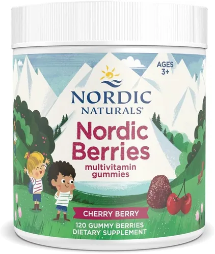 Nordic Naturals Nordic Berries, Cherry Berry - 120 bayas gomosas - Multivitamínico de gran sabor para mayores de 2 años - Crecimiento, desarrollo,