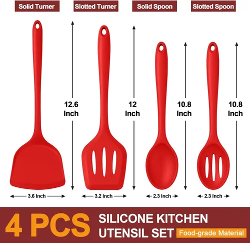 Miniatura 2 de P&P CHEF Juego de utensilios de cocina, 4 piezas de utensilios de cocina de silicona antiadherentes, espátula sólida ranurada resistente al calor