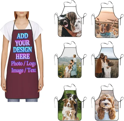 Miniatura 33 de Delantal de cocina personalizado con logotipo de texto fotográfico, delantal unisex personalizado para camarero de restaurante para hornear barbacoa