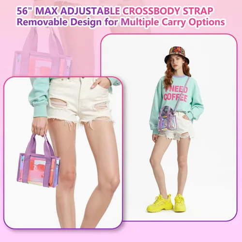 Miniatura 2 de Bolsa transparente para eventos de estadio, bolsa de mano para estadio para mujer, mini bolso con correa cruzada