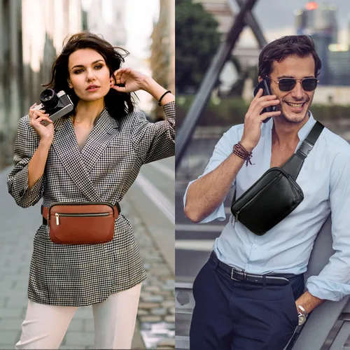 Miniatura 3 de Riñoneras de cuero para mujer, de moda, de talla grande, color negro, para hombres, lindas bolsas cruzadas, riñonera con gran capacidad, casual