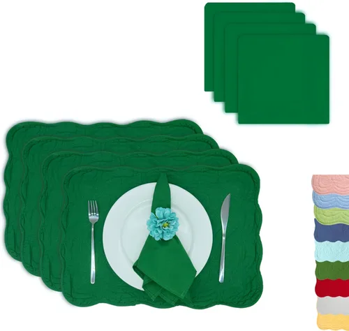 Miniatura 21 de Juego de 4 manteles individuales acolchados de algodón con servilletas a juego, manteles de mesa y servilletas de tela 100% algodón, juego de 8