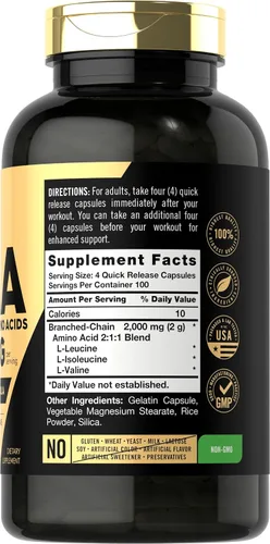 Miniatura 2 de Carlyle BCAA Cápsulas 2000 mg 400 píldoras en polvo Mezcla de suplemento de aminoácidos para mujeres y hombres con L-isoleucina