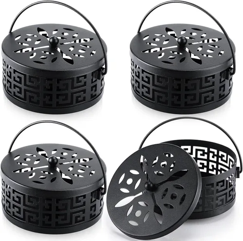 Miniatura 7 de Lallisa 4 piezas de soporte para bobina de incienso para mosquitos, redondo, retro, portátil, de metal, para colgar en el hogar, campamento