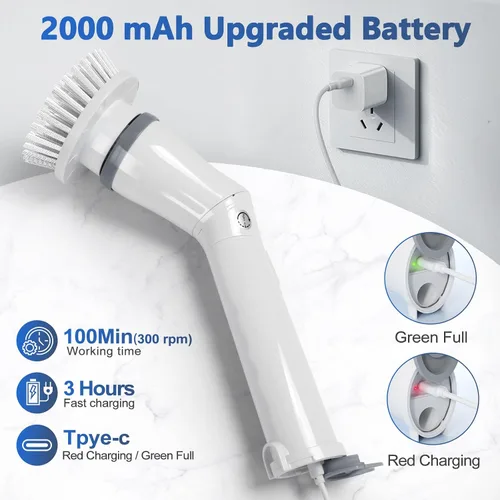 Miniatura 4 de Qimedo Limpiador Eléctrico Recargable Mejorado para Limpieza, Limpiador Giratorio Manual de 45 Pulgadas con Mango Largo Extendido, Limpiador