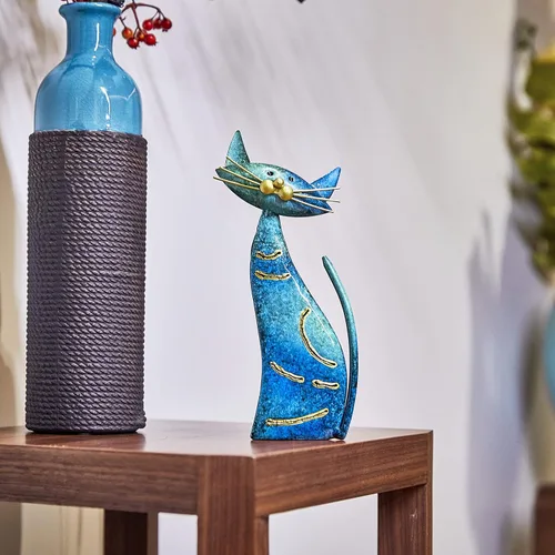 Miniatura 6 de Aayla Estatuas de gato – Juego de 3 pequeñas figuras azules de gatos acuáticos, adorable regalo para los amantes de los gatos, decoración