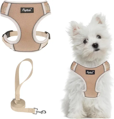 Miniatura 51 de PUPTECK Juego de arnés y correa para perro pequeño, arnés ajustable sin tirones para cachorro, chaleco de malla suave reflectante para mascotas