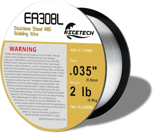 ER308L - Alambre de soldadura MIG de acero inoxidable 0.035 de diámetro, carrete de 2 libras, plateado, paquete de 1