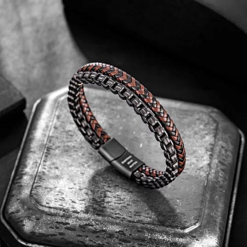 Miniatura 3 de murtoo Pulsera de cuero y acero, cadena de acero inoxidable y pulseras de cuero para hombre