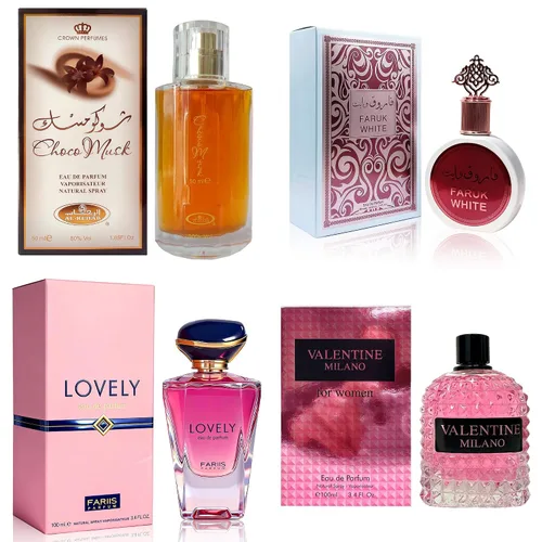 Miniatura 44 de AFLUXE Set de perfume para mujer, 4 piezas, colección Eau De Parfum de larga duración, almizcle Choco/Milano Mujer/6pm Rosa/7AM Fresh