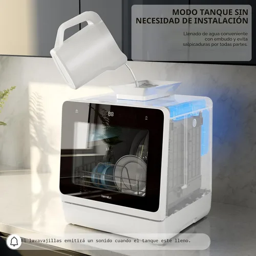 Miniatura 7 de Hermitlux Lavavajillas para encimera, 7 programas de lavado, mini lavavajillas portátil con tanque de agua integrado de 5 litros para apartamentos