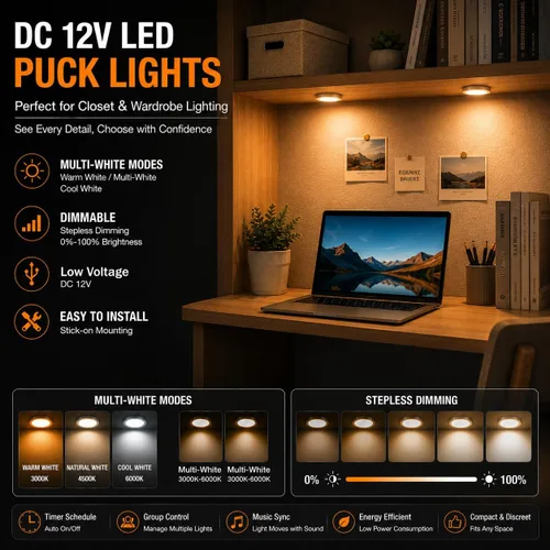 Miniatura 5 de Luces LED inteligentes de disco, iluminación regulable debajo del gabinete con control de aplicación Bluetooth, sincronización de música