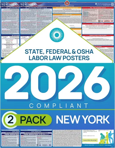 Póster de ley laboral de Nueva York 2025, estatal, federal, cumple con la OSHA, publicación requerida en el lugar de trabajo para empleados, póster